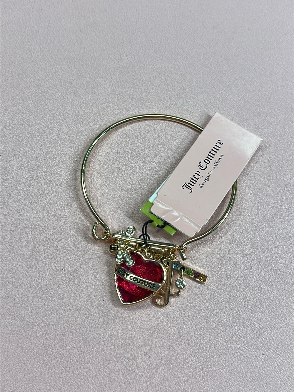 Juicy Couture Charm Bangle Bracelet with pink heart charm
